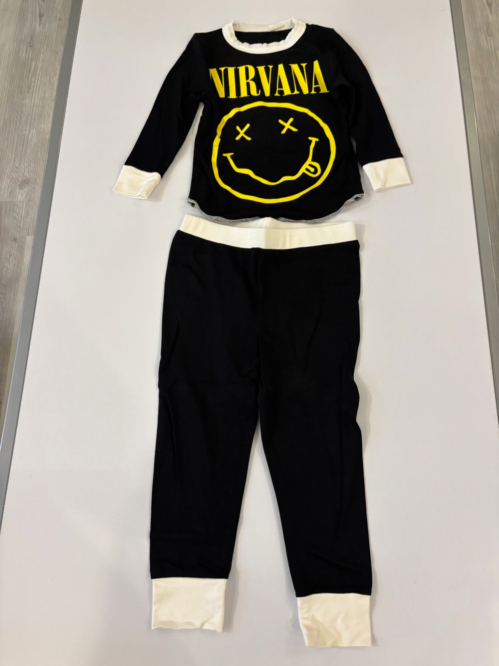 Rowdy Sprout Black Sweatpants with Cream Trim and Yellow Graphic